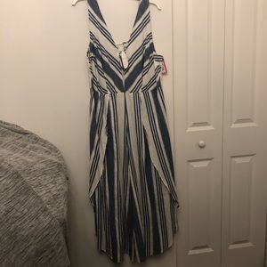 Blue and white cotton and linen jumpsuit